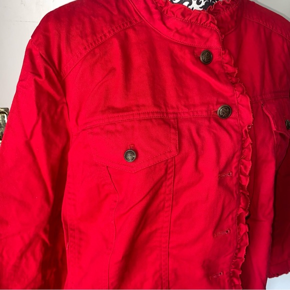 Sandro Studio Size 2X Red Jacket with Ruffled Edges and Breast Pockets - Picture 13 of 13
